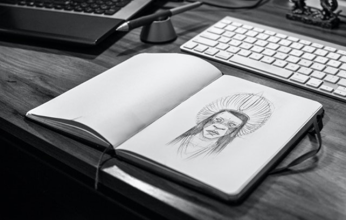a portrait on the notebook